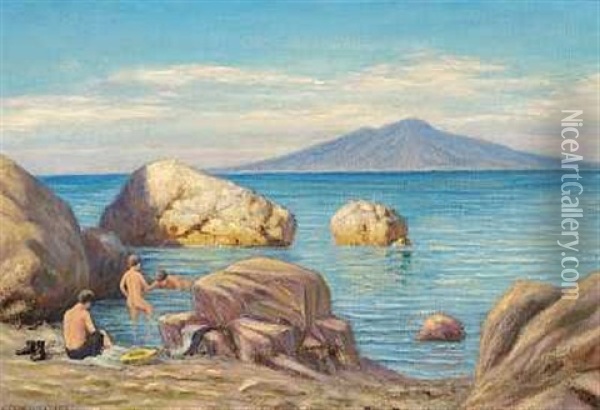 Badende Drenge Pa Capri Oil Painting - Niels Frederik Schiottz-Jensen