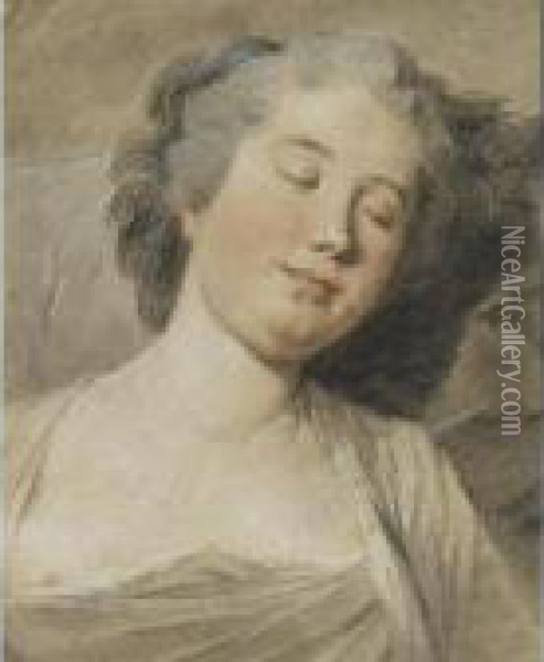 Head And Shoulders Of A Sleeping Young Woman Oil Painting - Jean Martial Fredou