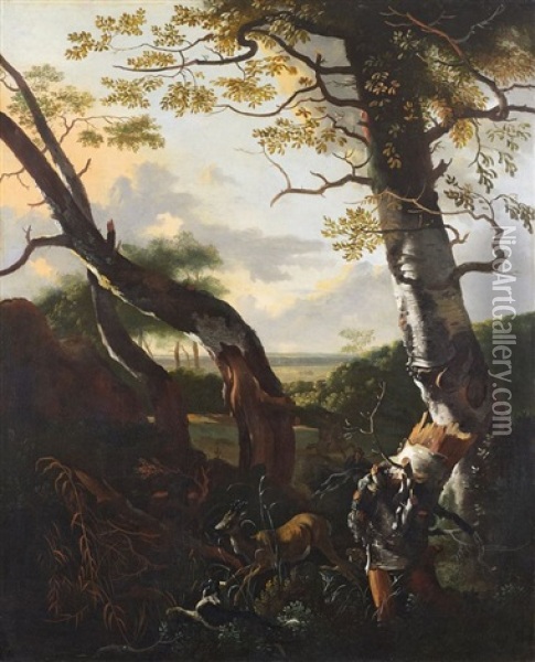 Chasseur Et Son Chien Pourchassant Un Chevreuil Oil Painting - Adam Pynacker