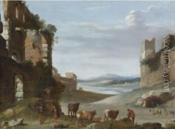 Roman Landscape With Ruins Oil Painting - Cornelis Van Poelenburch