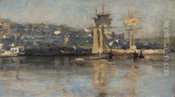 Still Waters, Falmouth Harbour Oil Painting - Henry Scott Tuke