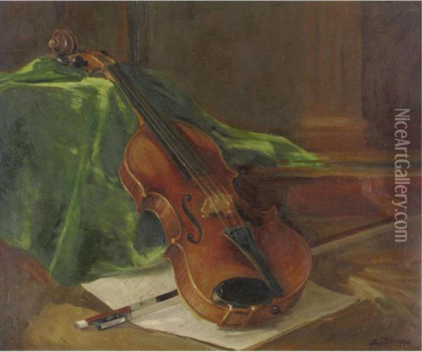 Still Life With Violin And Bow Oil Painting - Charles Paul Gruppe