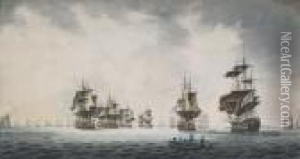 Warships At Anchor Oil Painting - Nicholas Pocock