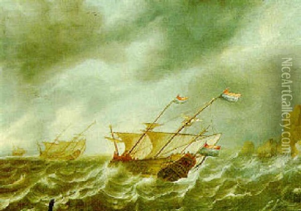 Ships In Stormy Waters Oil Painting - Bonaventura Peeters the Elder