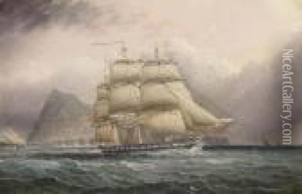 American Frigate Off Gibraltar Oil Painting - James E. Buttersworth
