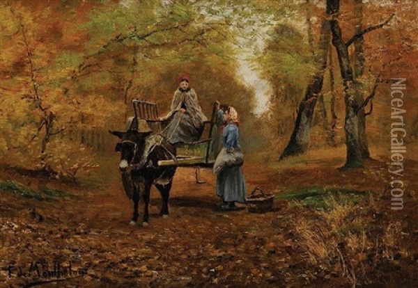 Halte En Sous-bois, Foret De Fontainebleau Oil Painting - Francois Richard De Montholon