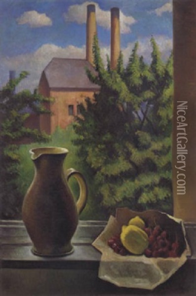 Stilleben Mit Fensterausblick Oil Painting - Alexander Kanoldt
