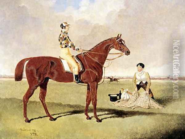 'Barefoot' ridden by Dick Goodison, 1829 Oil Painting - John Frederick Herring Snr