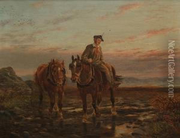 Coming Home Across The Moors Oil Painting - James Walsham Baldock