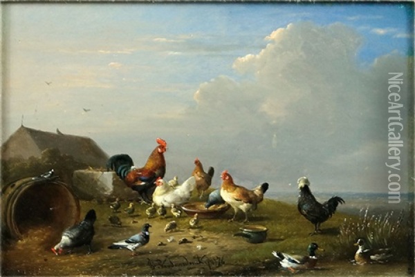 Barnyard Fowl Oil Painting - Francois Vandercerdonck