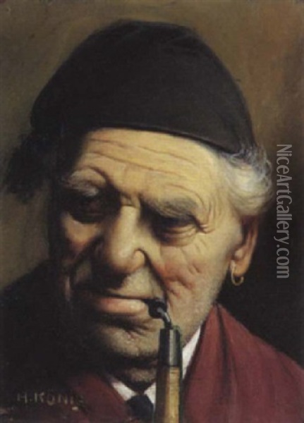 Portrait D'homme A La Pipe Oil Painting - Johann-Heinrich-Chrisoph Koenig