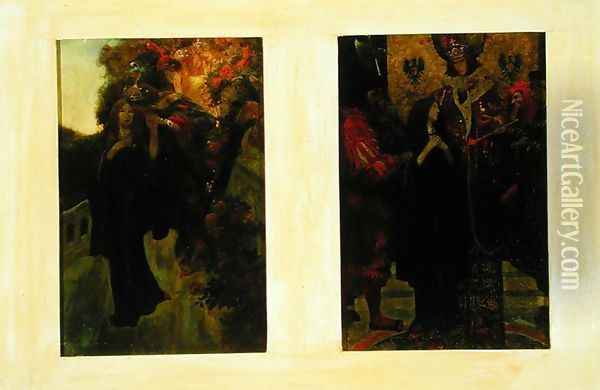 Truth Leaves the Fairies Wonderland, from 'The Pilgrimage of Truth by Erik Bogh, published in Harpers New Monthly Magazine, December 1900 Oil Painting - Howard Pyle