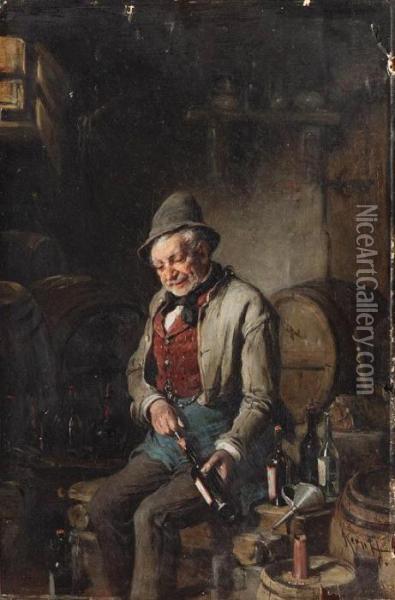 In The Wine Cellar Oil Painting - Hermann Kern