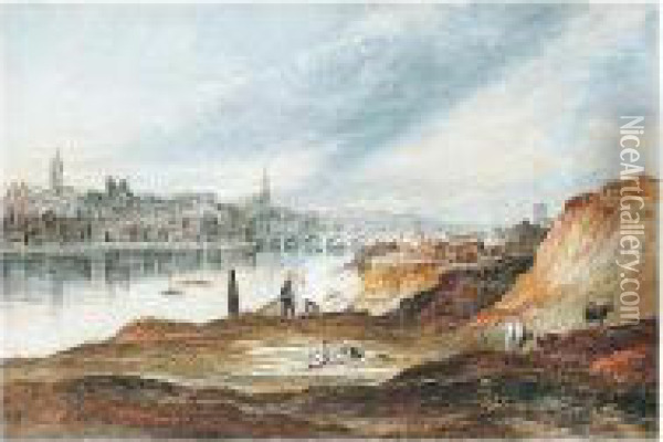 View Of Newcastle-upon-tyne From The Banks Of The Tyne Oil Painting - Thomas Henry Hair