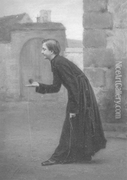 Priest With A Spinning Top Oil Painting - Vincent Jean Baptiste Chevilliard