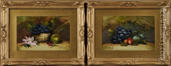 Pair Of Still Lifes With Fruit Oil Painting - Evelyn (nee Davy) Chester