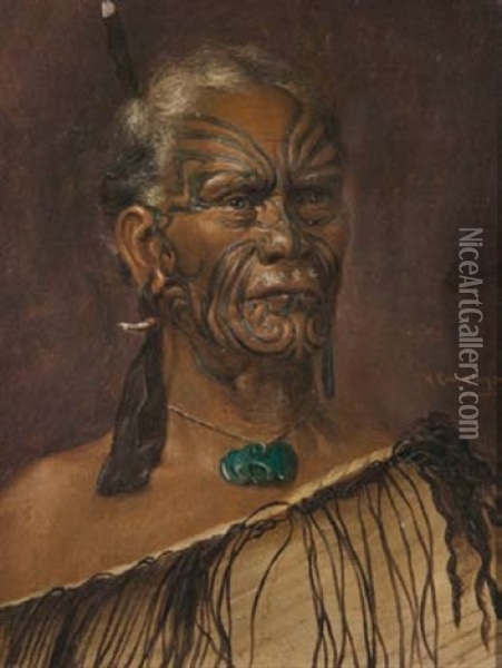 Maori Chieftain Oil Painting - Vera Cummings