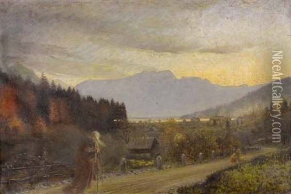 Herbstlandschaft Mit Ahasver Oil Painting - Anton Stockmann