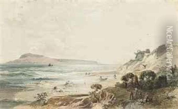 View Of Portland And Sandsfoot Castle, Dorset Oil Painting - Frederick Lee Bridell