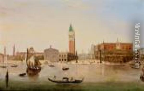 Veduta Della Piazzetta Di Venezia Con Il Palazzo Ducale E La Libreria Oil Painting - Giuseppe Bernardino Bison