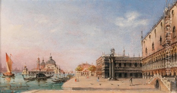 View Of The Piazza San Marco (+  View Of Santa Maria Della Salute; 2 Works) Oil Painting - Marco Grubas