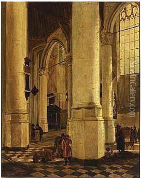 Delft: The Interior Of The Oude Kerk With The Tomb Of Piet Hein Oil Painting - Gerrit Houckgeest