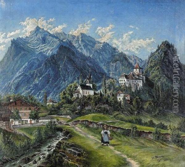 Ansicht Von Schloss Wimmis. Oil Painting - Hans Blum
