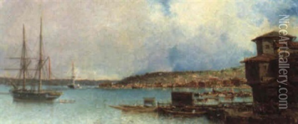Segelschiffe Im Hafen Oil Painting - Jean Baptiste Henri Durand-Brager