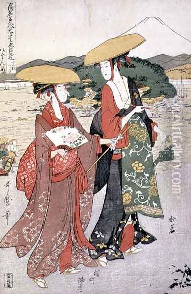 Scene 8, Comparison of celebrated beauties and the loyal league, c.1797 Oil Painting - Kitagawa Utamaro