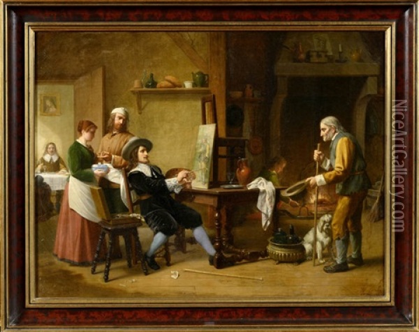 Le Peinte Et Son Modele Dans Une Auberge Oil Painting - Gustave Vanaise