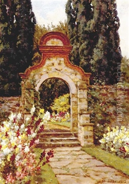 The Old Gates Oil Painting - Richard Henry Nibbs