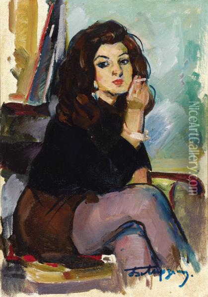 Woman With Cigarette Oil Painting - Boyuk Aga Mirzazade