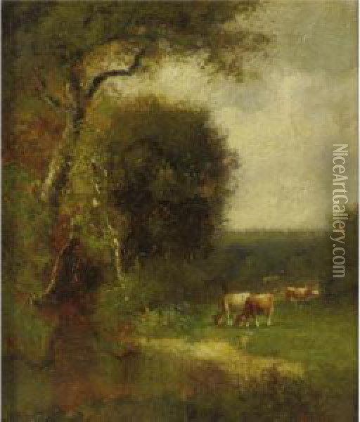 Cows In A Pasture Oil Painting - William M. Hart