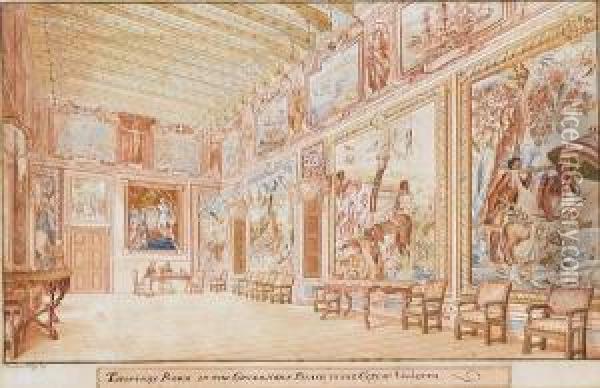Tapestry Room In The Governor's Palace In The City Of Valetta Oil Painting - Charles Frederick Von Brocktorff