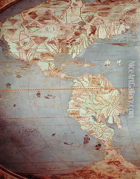 Map of North and South America, from the Sala Del Mappamondo (Hall of the World Maps, c.1574-75 Oil Painting - Luigi Vanvitelli