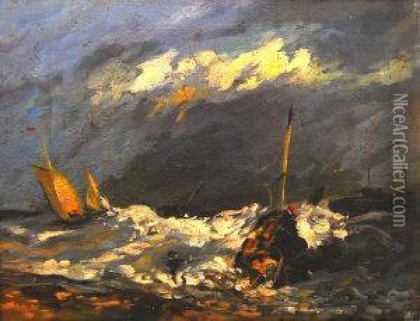 Beaching A Vessel In A Storm Oil Painting - Edwin Hayes
