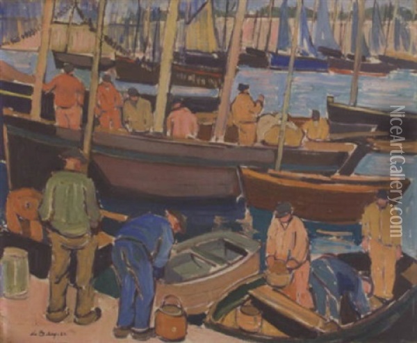 Le Retour De La Peche, Concarneau Le Port Oil Painting - Pierre De Belay