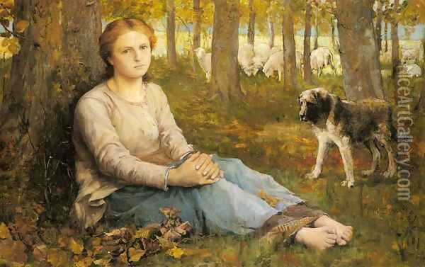 A Shepherdess and her Flock Oil Painting - John Macallan Swan
