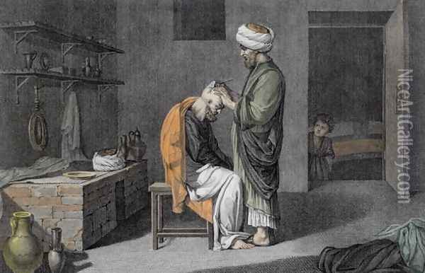 The Barber from Volume II Arts and Trades of Description of Egypt 1822 Oil Painting - Nicolas Jacques Conte