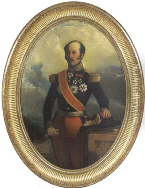 Portrait En Buste D'un General De Division De L'armee Belge Oil Painting - Jean (Baptiste) Guignet
