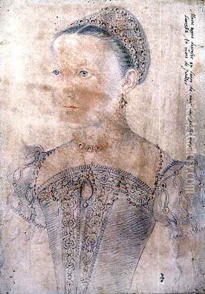 Portrait of Mary Stuart, Queen of Scotland (1542-87) at the age of Nine, July 1552 Oil Painting - (studio of) Clouet