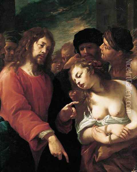 Christ and the Woman Taken in Adultery Oil Painting - Giuseppe Nuvolone