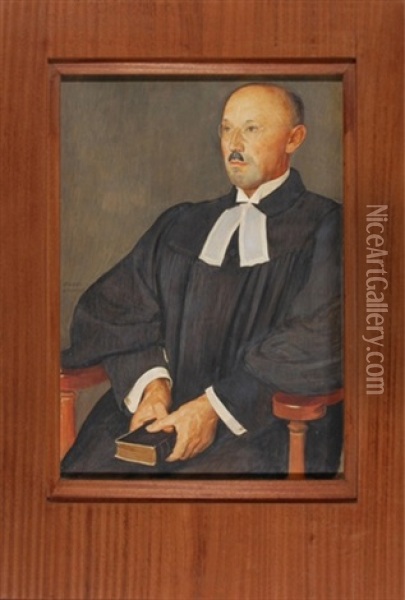 Portrat Eines Bernischen Pfarrers Im Kanzelrock Oil Painting - Ernest Bieler