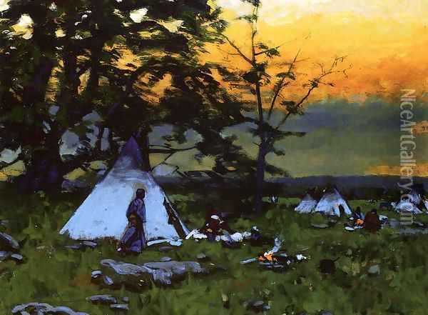 Indian Encampment, Montana Oil Painting - William Gilbert Gaul