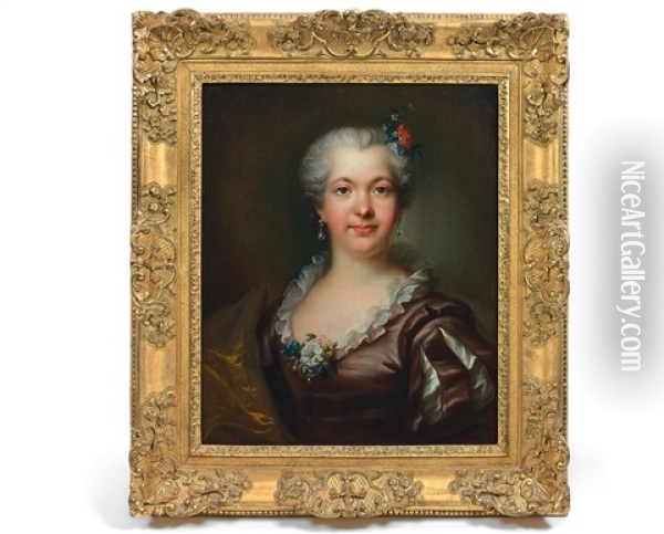 Portrait De Jeune Femme, Le Corsage Pique De Fleurs Oil Painting - Jean Raoux