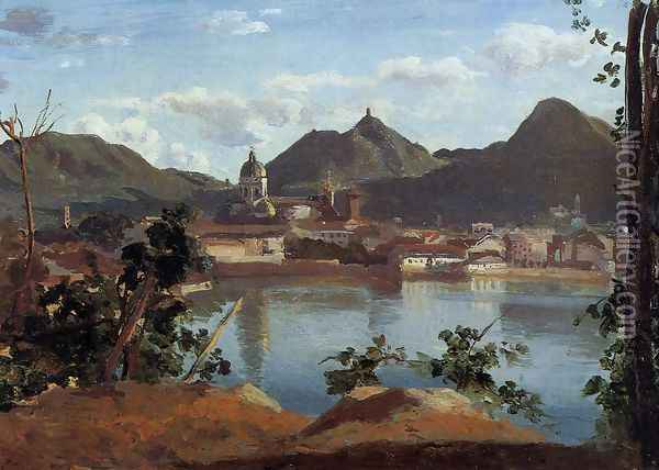 The Town and Lake Como Oil Painting - Jean-Baptiste-Camille Corot