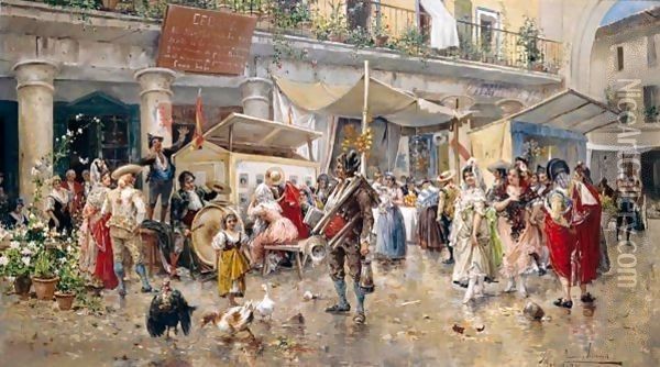 Mercado De La Cebada, Madrid (Cebada Market In Madrid) Oil Painting - Eugenio Lucas Villamil