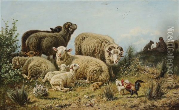 Rest In The Meadow Oil Painting - Henri De Beul