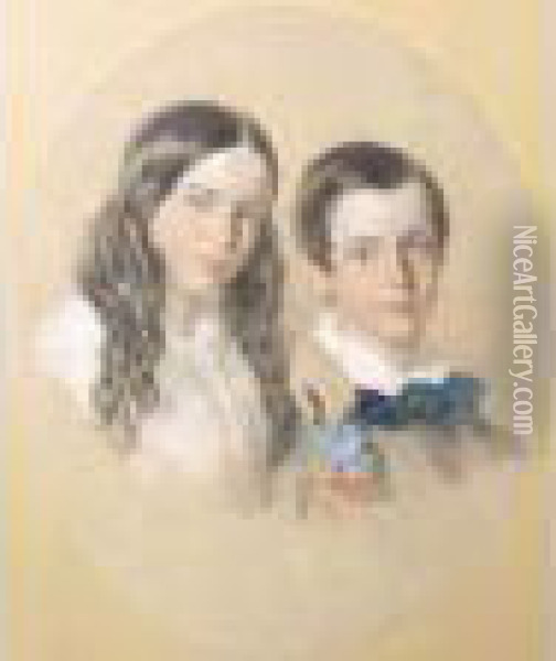 Portrait Of A Brother And Sister Oil Painting - Sir John Gilbert