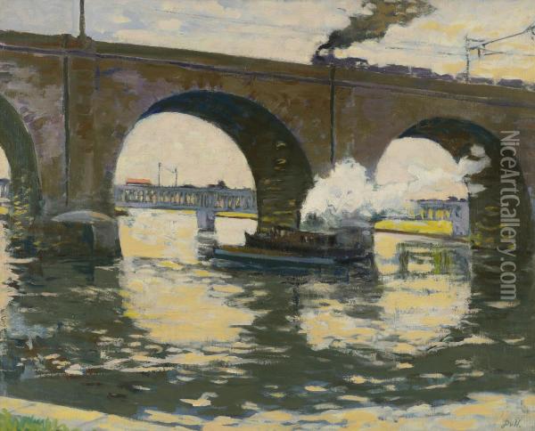 The Bridge (philadelphia) Oil Painting - John J. Dull